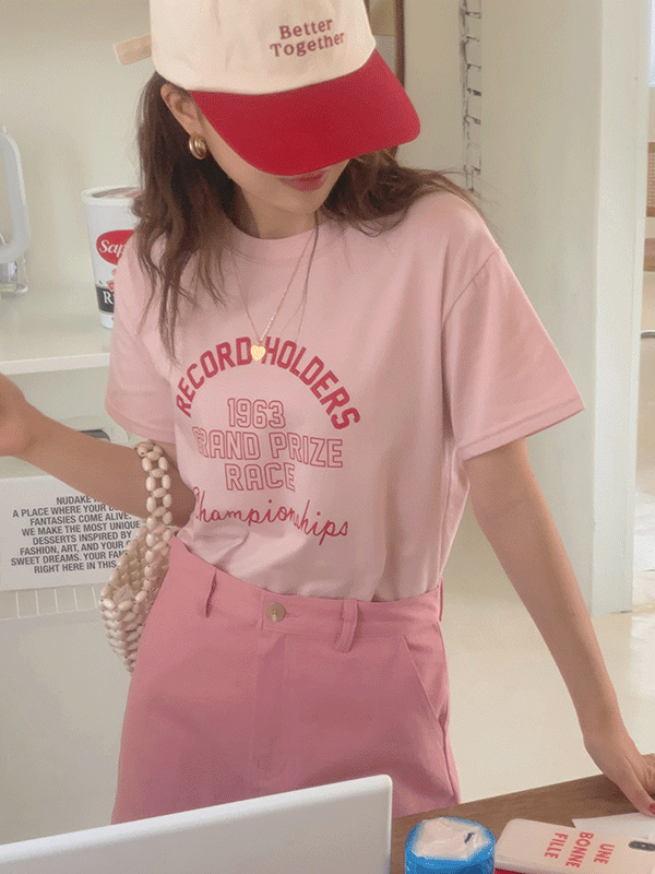 크런치 레터링 배색 파스텔 루즈핏 여름 반팔 티셔츠(3color)