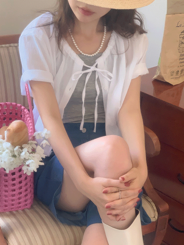 마가린 스트링 크롭 여름 반팔 블라우스 셔츠(5color)
