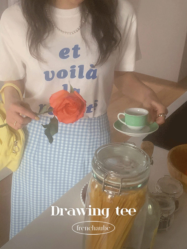 [🍉얼리썸머]드로잉 레터링 배색 여름 루즈핏 반팔 티셔츠(2color)