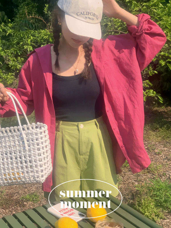 선셋 린넨 비비드 카라 오버핏 여름 셔츠(5color)