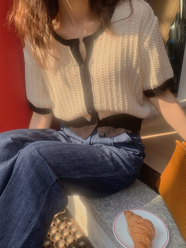 마론 파스텔 크롭 여름 루즈핏 반팔 니트 가디건(5color)