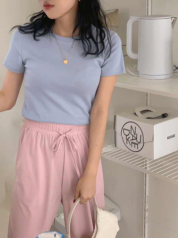 쿠버 라운드넥 슬림 파스텔 여름 반팔 티셔츠(8color)