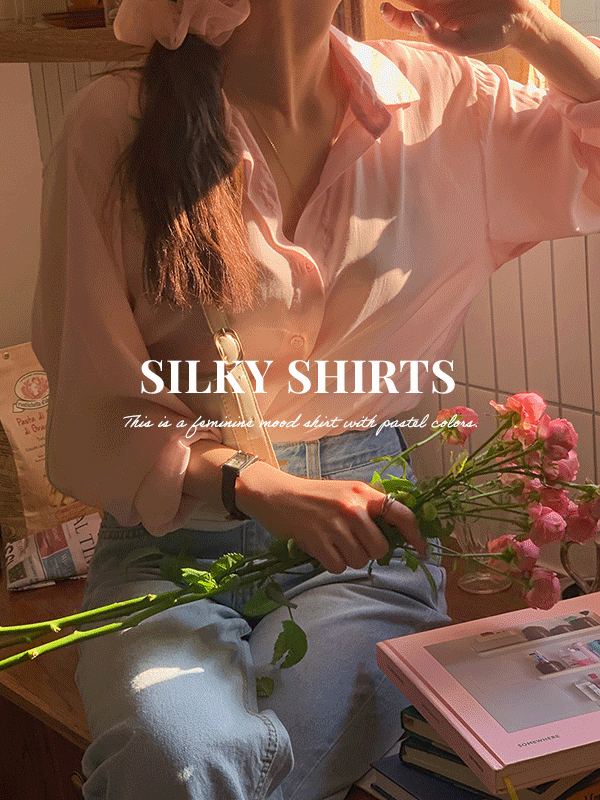(9color)실키 새틴 가을 파스텔 카라 루즈핏 블라우스 셔츠