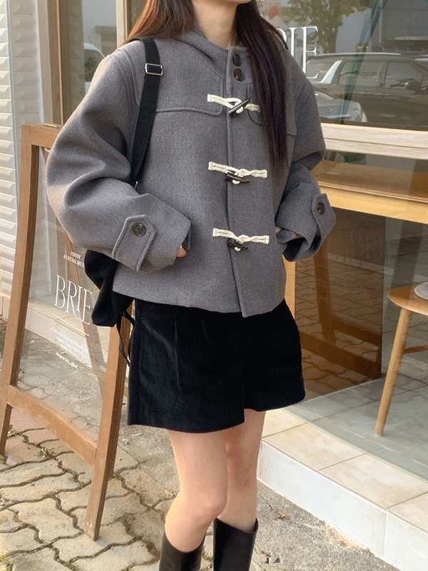 넬로 떡볶이 후드  크롭 숏 자켓 코트(3color)