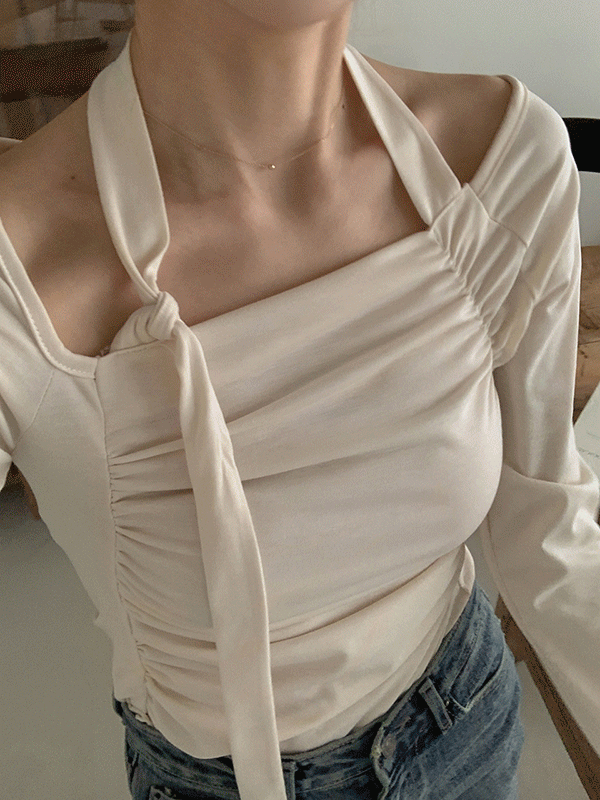 [발레코어룩]발레 셔링 타이 드레이프 봄 오프숄더 티셔츠(6color)