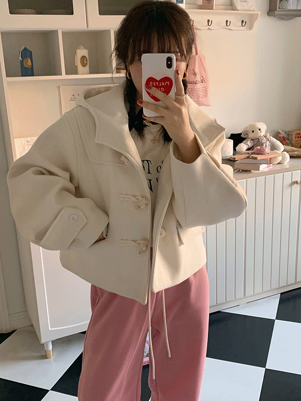 휘핑 울 떡볶이 더플 숏 크롭 코트 겨울 자켓(2color)