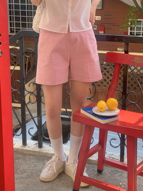 슈트 여름 피그먼트 다잉 핑크 코튼 반바지 팬츠(3color)