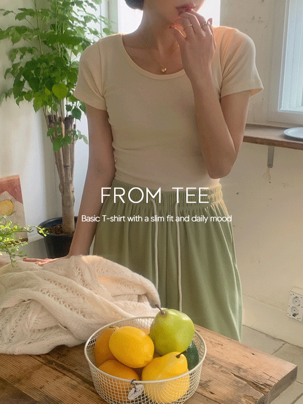 [슬림핏]프롬 여름 크롭 라운드넥 반팔 티셔츠(5color)