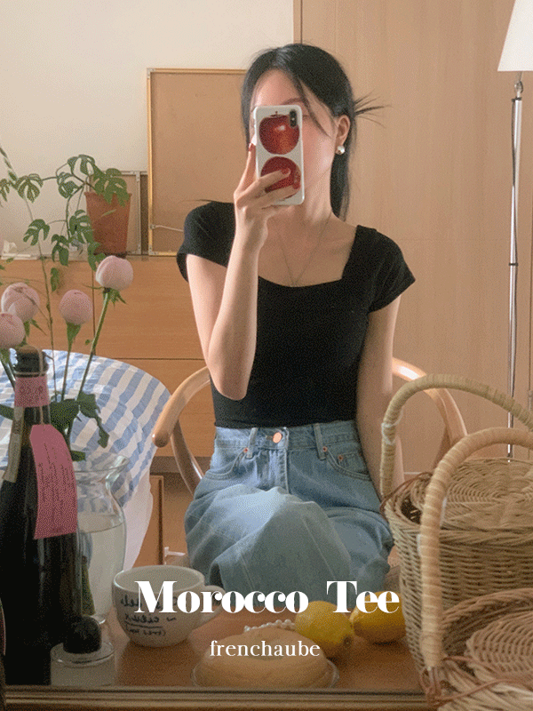 [🍉얼리썸머]모로코 스퀘어넥 슬림 페미닌 여름 반팔 티셔츠(2color)