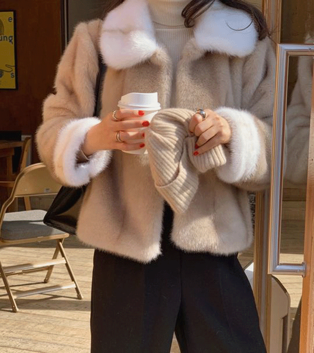 (sale)모어 페이크퍼 배색 밍크 카라 루즈핏 겨울 퍼자켓