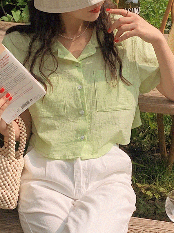 [🌸봄세일](4color)망고 파스텔 크롭 포켓 루즈핏 반팔 여름 셔츠