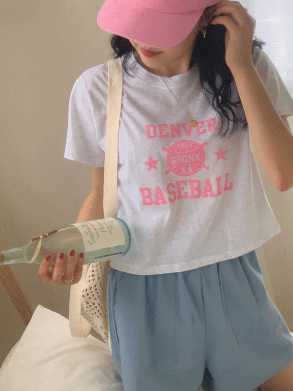 컬러드 배색 크롭 레터링 여름 반팔 티셔츠(3color)