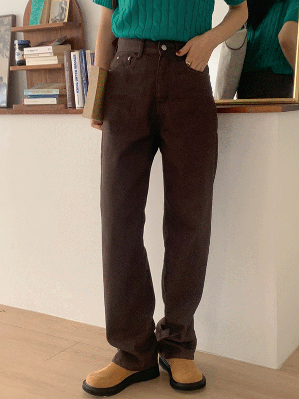 그로브 가을 브라운 하이웨스트 와이드 코튼 팬츠(1color)