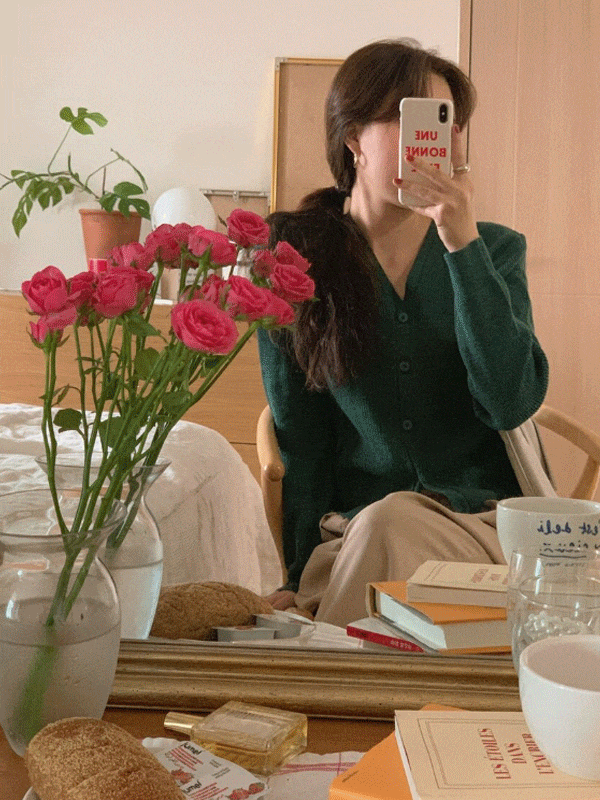 바셋 브이넥 비비드 루즈핏 봄 니트 가디건(7color)