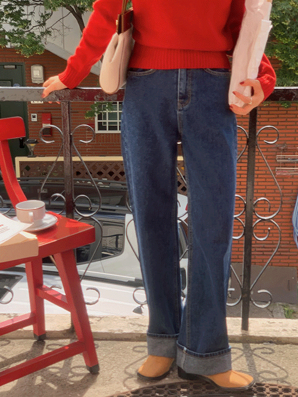 제프리 가을 하이웨스트 와이드 일자 데님 바지 팬츠(2color)