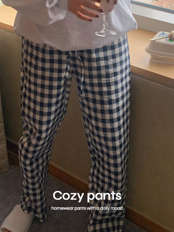 코지 체크 잠옷 바지 홈웨어 파자마 밴딩 팬츠(3color)