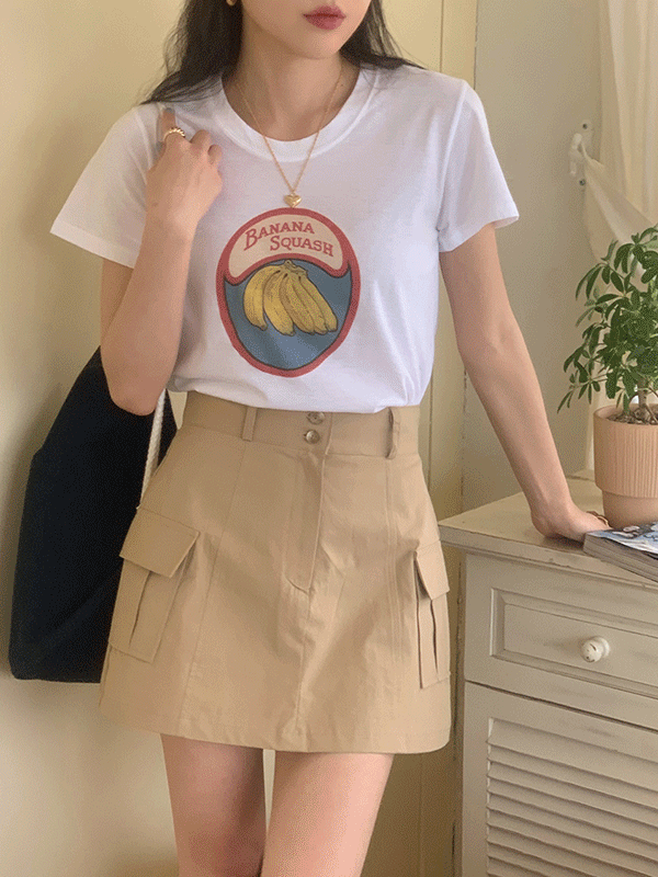 바나나 여름 크롭 레터링 반팔 티셔츠(2color)