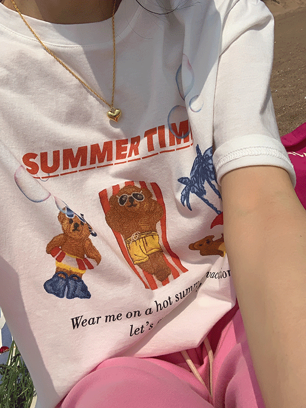 팝핑 여름 프린팅 빈티지 루즈핏 반팔 티셔츠(2color)