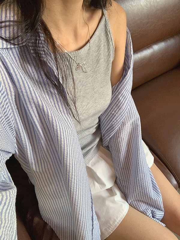 리플 시어서커 여름 스트라이프 루즈핏 셔츠(3color)