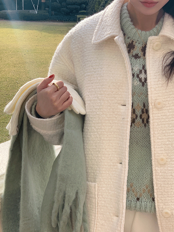 [🍉얼리썸머](누빔안감)하임 울 뽀글이 부클 자켓 퀄팅  하프 코트(2color)